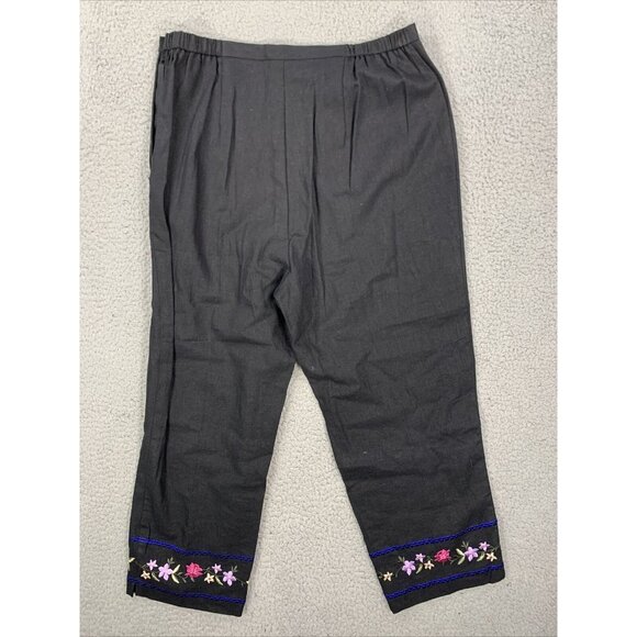 VTG 90s AKC 3pc Pant Set Womens Small Black Blue Linen Blend Floral Casual-Suit - Picture 8 of 16